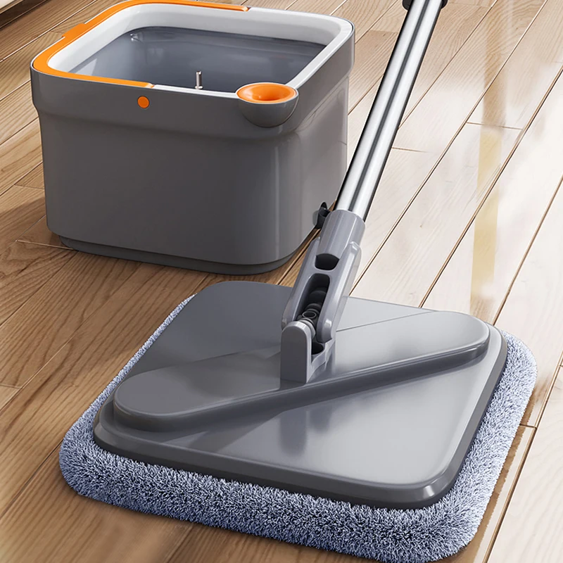 Spin Mop with Bucket Hand Free Squeeze Mop Automatic Separation Flat Mops Floor Clean with Washable Microfiber Pads Bucket Set