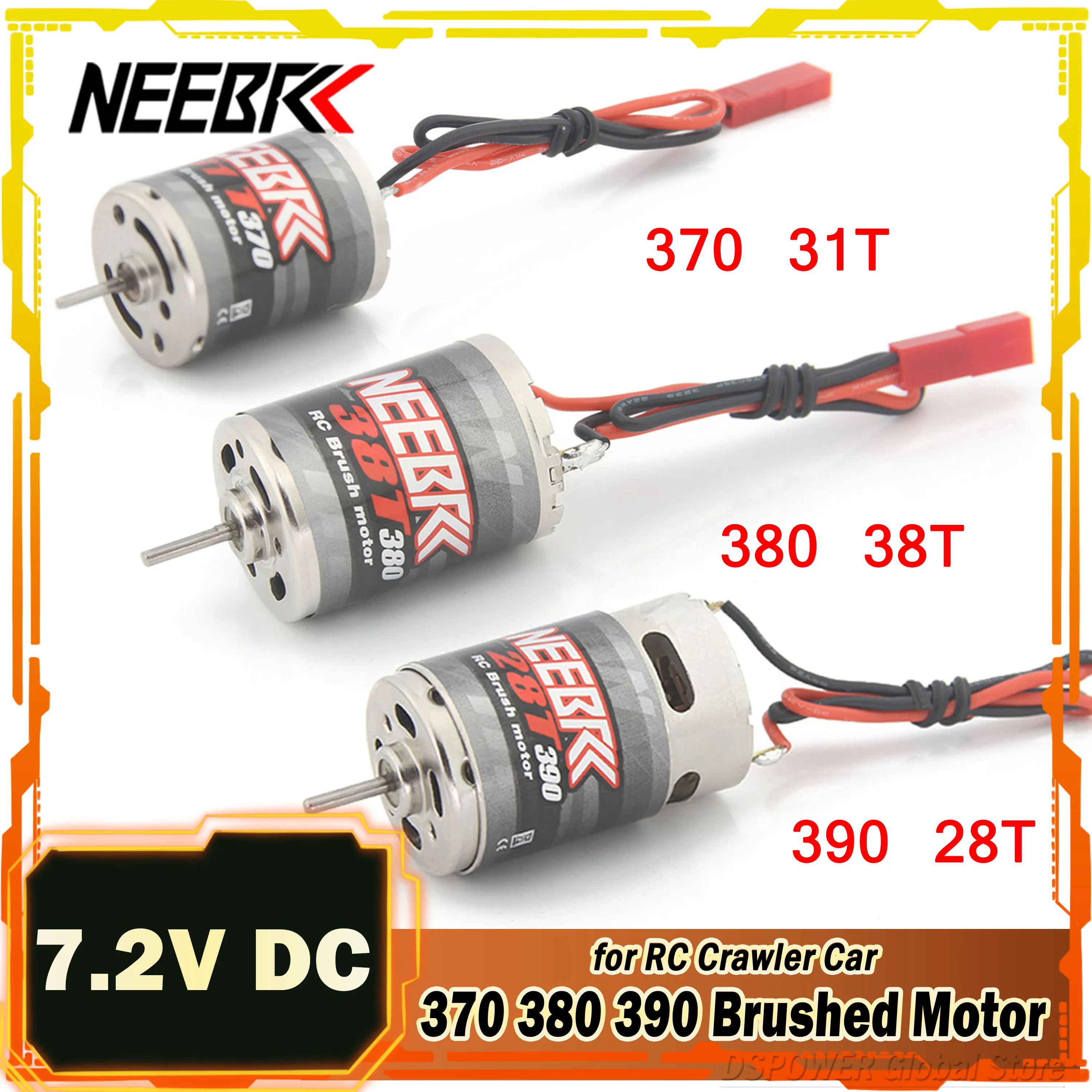 

NEEBRC 1/10 RC Crawler Car 370 380 390 Brushed Motor 7.2V JST for 1/12 1/14 1/16 Model AXIAL SCX24 B17 TAM54393 TRX 7075 HSP RGT