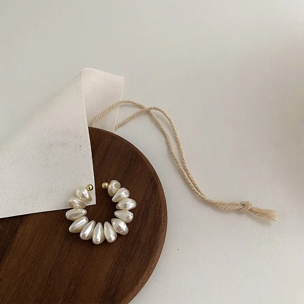 Simple Imitation Pearl C Shape Ear Cuff Golded Metal Fake Piercing Earrings Minimalism Thick Gold Jewelry Women