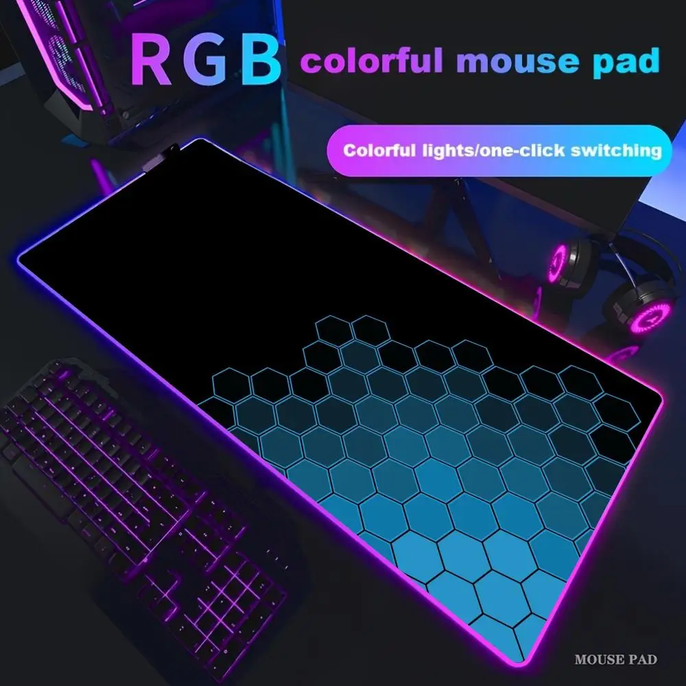 

Коврик для мыши с шестигранным узором XXL RGB игровой коврик для мыши Аксессуары для геймеров Большие коврики для мыши со светодиодной подсветкой Коврик для ПК Компьютерный настольный коврик с подсветкой
