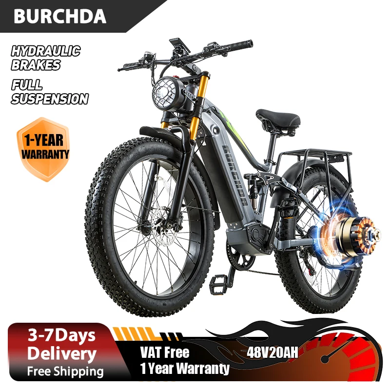 Burchda Rx80 Elektrofahrrad für Erwachsene, Hochleistungsmotor, 48V 20Ah Akku, 26*4.0 Fatbike, Schnee- und Berg-E-Bike, Allterrain-Fahrrad