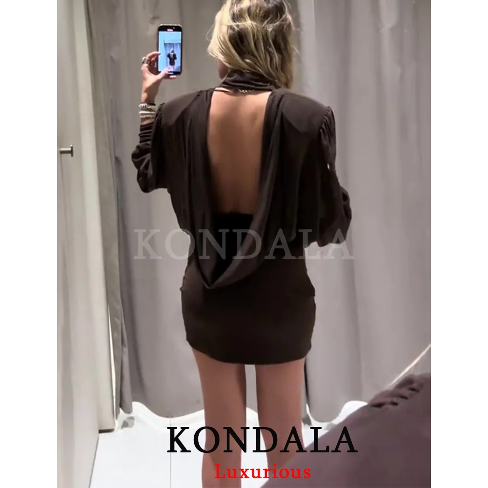 KONDALA セクシーな透け感のあるシフォンパーティードレス レディース 蝶結び バックレス シースミニドレス ファッション 2026 イブニングクラブ 新年ドレス
