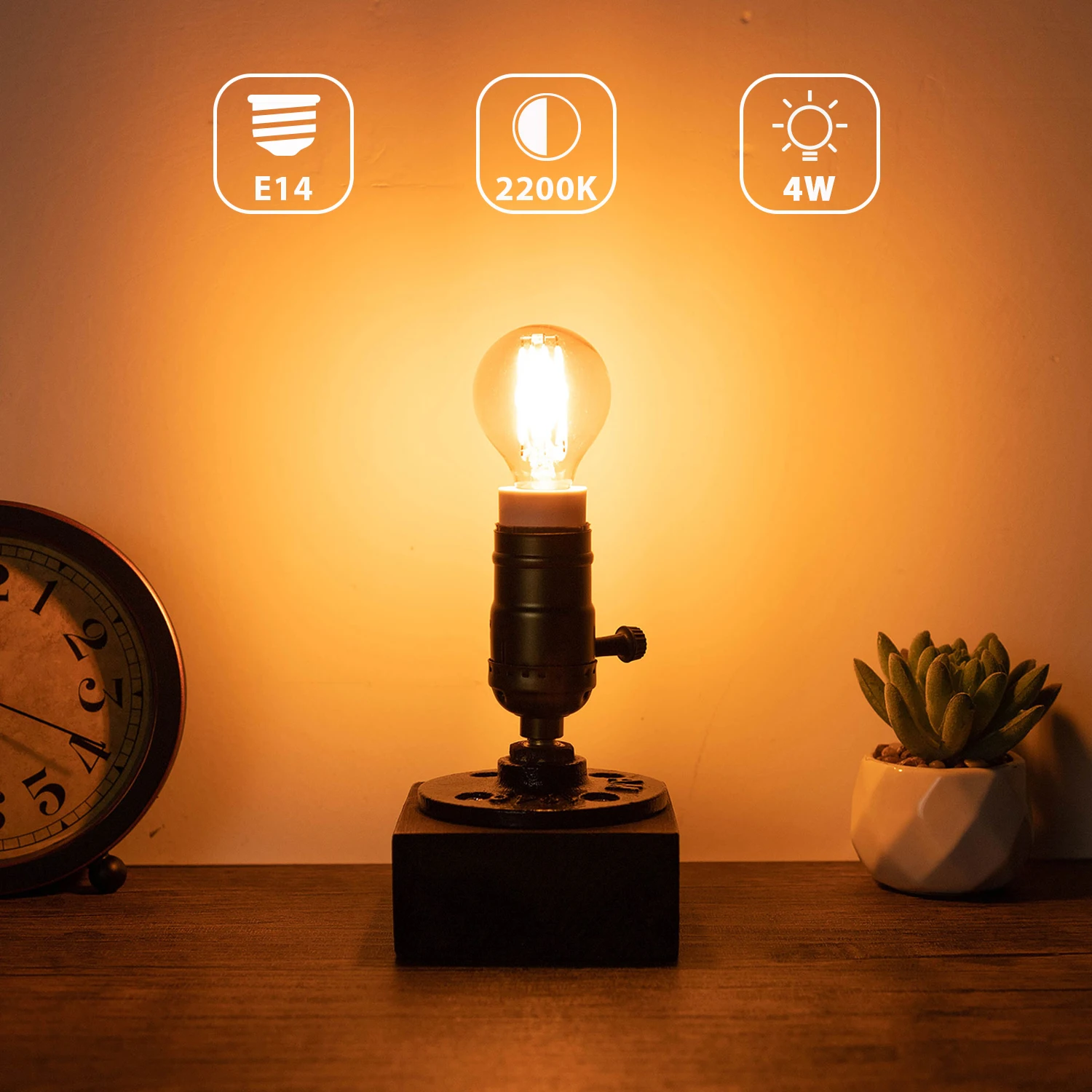 6Pack G45 4W Vintage LED Filament Edison Lamp Bulb Dimmable E14 Base 2200K Antique Retro Amber Glass Decor Globe Golf Light Bulb