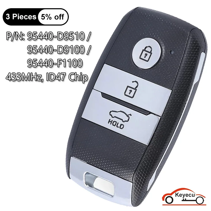 KEYECU 3 przyciski 433MHz Chip ID47 do Kia Sportage 2016-2020 Auto obudowa inteligentnego pilot z kluczykiem samochodowym 95440-D9510 / 95440-D9100