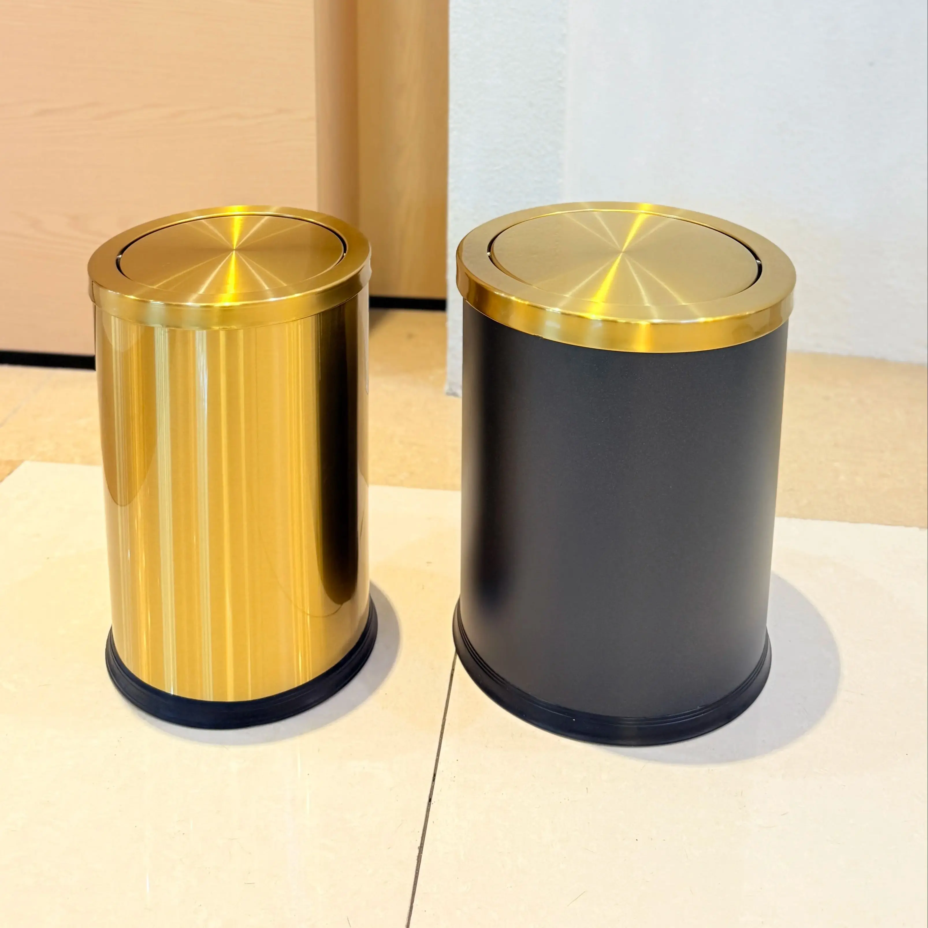 

15L/9L light luxury gold trash can with swing lid ，gold garbage bin for bathroom ，living room, office, bedroom, hotel