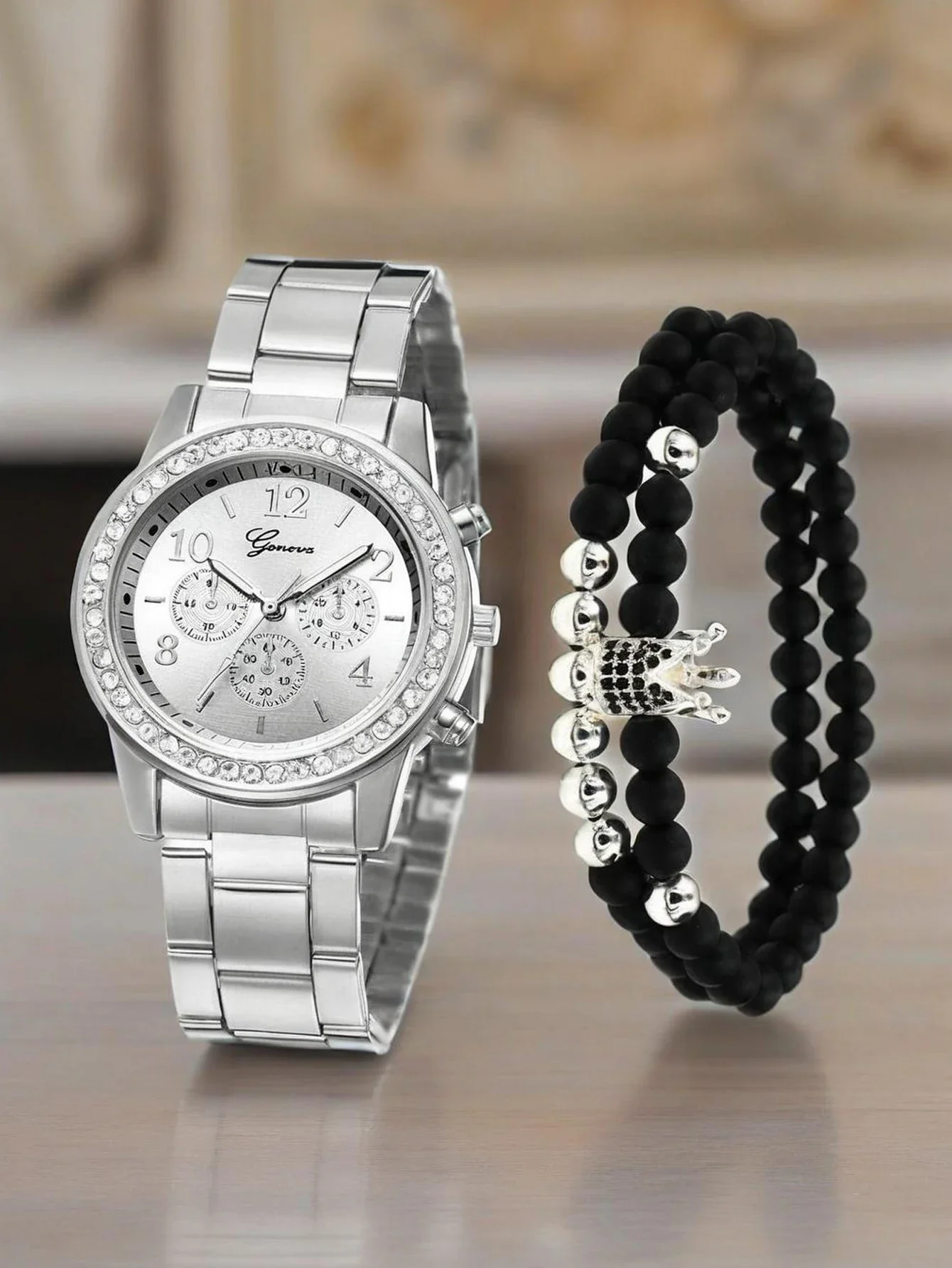 3-piece steel strip Genevacasual Korean version men's and women's quartz watch set