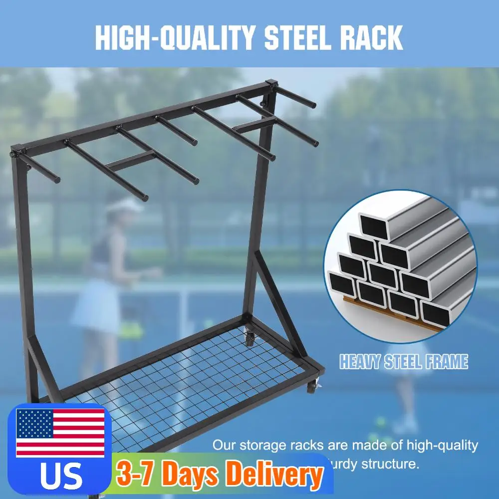 

Sports Racquet Storage Organizer Rack with Wheels Tennis Racket Storage Organizer Holder Rack for School/Gym/Training Ground