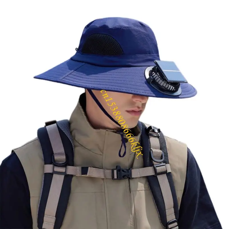 

Солнечная заряженная вентилируемая солнцезащитная шляпа с регулируемой защитой вентилятора для летнего похода в поход.