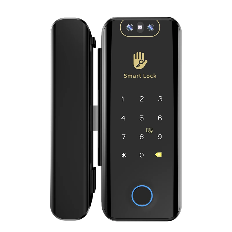 OEM TTlock 3D Face  Fingerprint Time Attendance Smart Glass Door Lock with Camera for Office