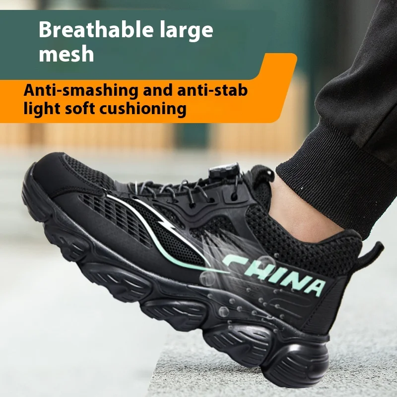Steel Toe Safety Shoes Men, Anti-Puncture Anti-Smash Non Slip Industrial Work Boots Lightweight Rotating Button Work Shoes