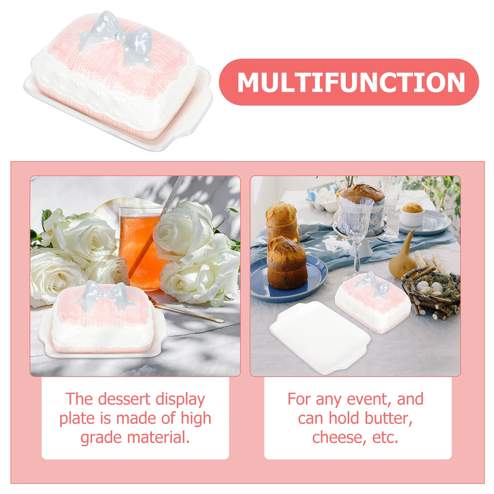 

Ceramic Butter Dish Cheese Box Rectangular Dessert Display Tray Food Serving Plate Kitchen Storage Tray with Lid