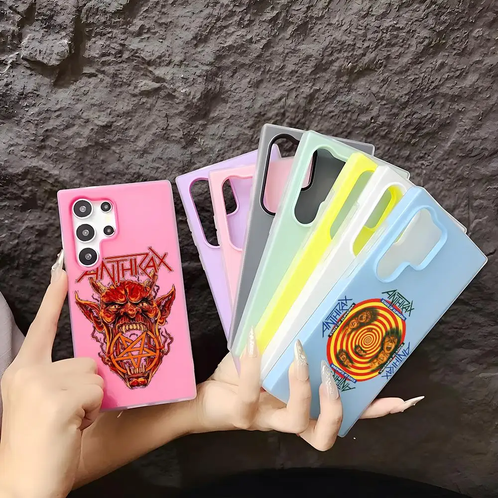 Band A-Anthrax Phone Case Soft TPU Clear Case For Samsung S22-S26, 2-in-1 Detachable Multi-Color Card Holder