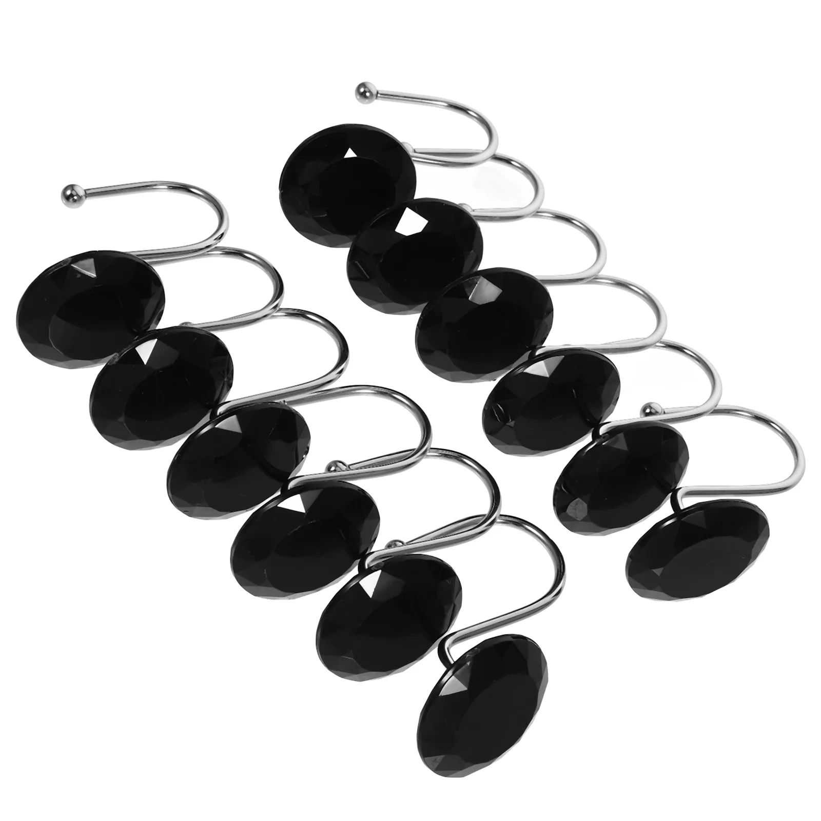 

12Pcs Shower Curtain Hook Acrylic Metal Rings Smooth Glide Rod Hooks Heavy Duty Decorative Bathroom Curtain Hangers Easy Glide