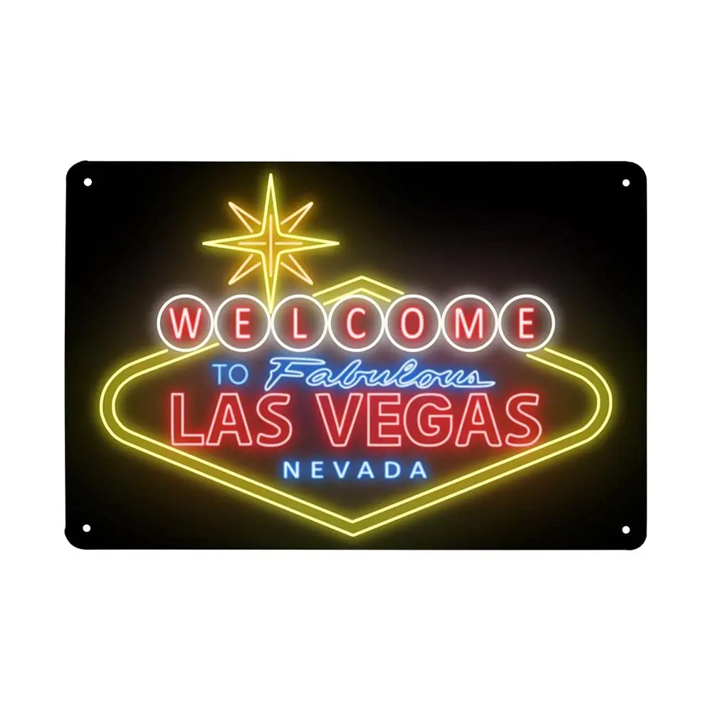 hohappyme Cinema Neon Metal Sign Vegas Welcome Sign Western Decor Retro Metal Sign Vintage Wall Art Sign Gift Sign 12 x 8 Inches