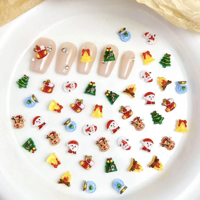 30PCS Creative Cartoon Christmas Series Nail Art Decorations Resin Cute Elk Santa Claus Snowman  Festival Nail Charms DIY Nails
