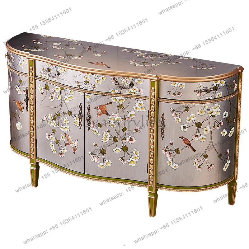 

French painted solid wood semi-circular new Chinese entrance decoration cabinet