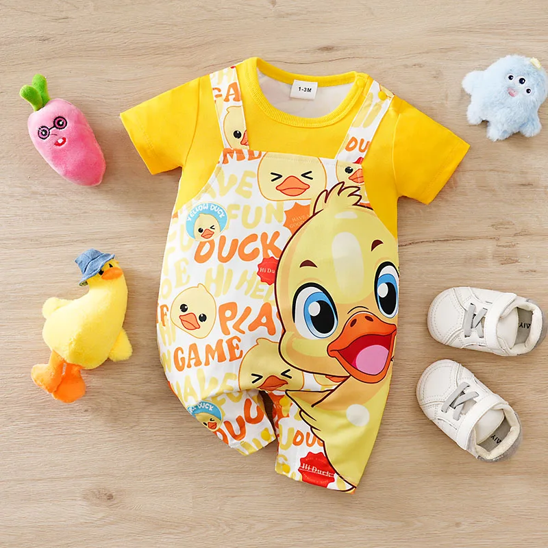 Cute Baby Onesie Duck Yellow Round Neck Print Clothes Cartoon 0-18 Months Newborn Boy Girl Lovely Comfortable Soft Trendy Casual