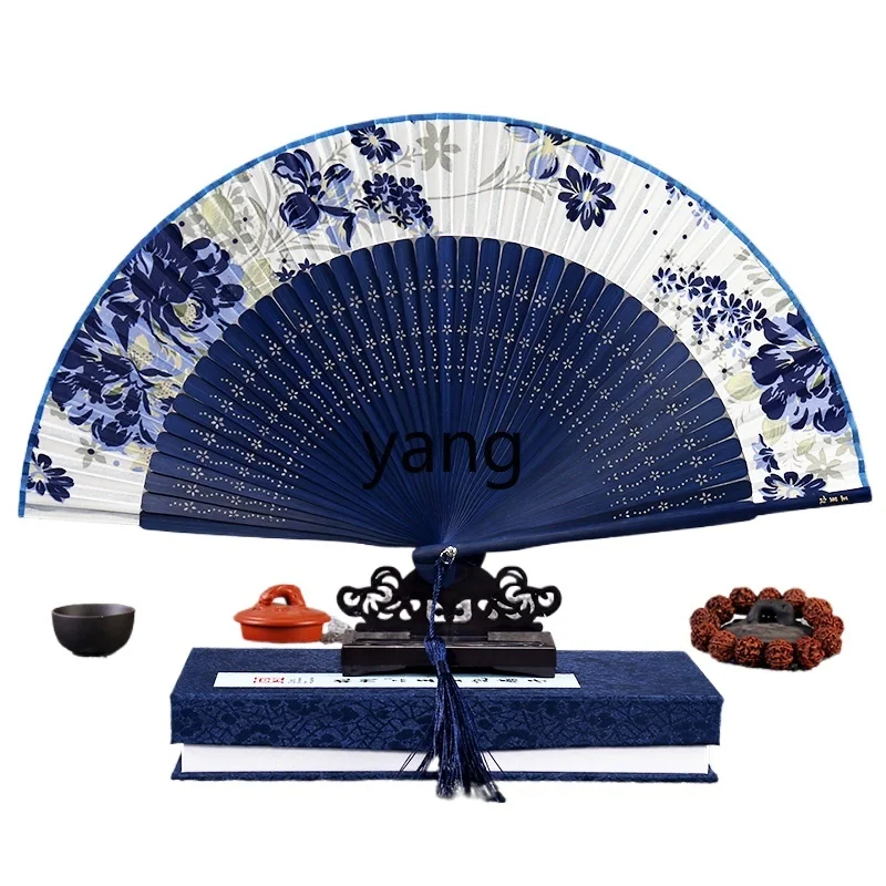 

Yjq Women's Folding Fan Chinese Style Classical Spun Silk Fan Silk Quaint Gifts