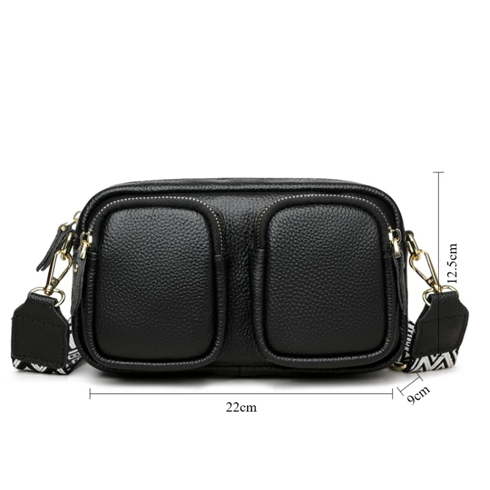 Genuine Leather Two Front Pockets Shoulder Bag High Quality Solid Color Crossbody Bags for Women Luxury Cow Leather Female Purse