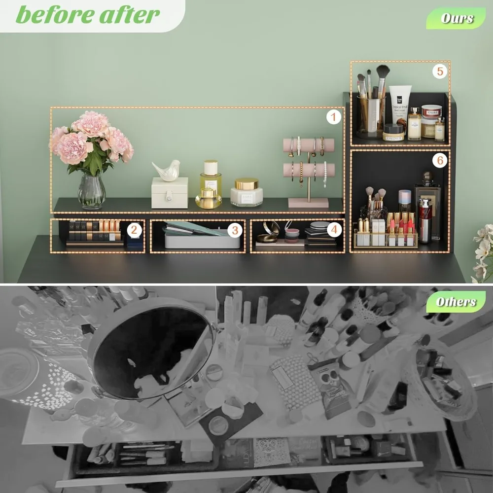 Small dressing table with power socket, dressing table with drawers and cabinets, dressing table with bed storage rack