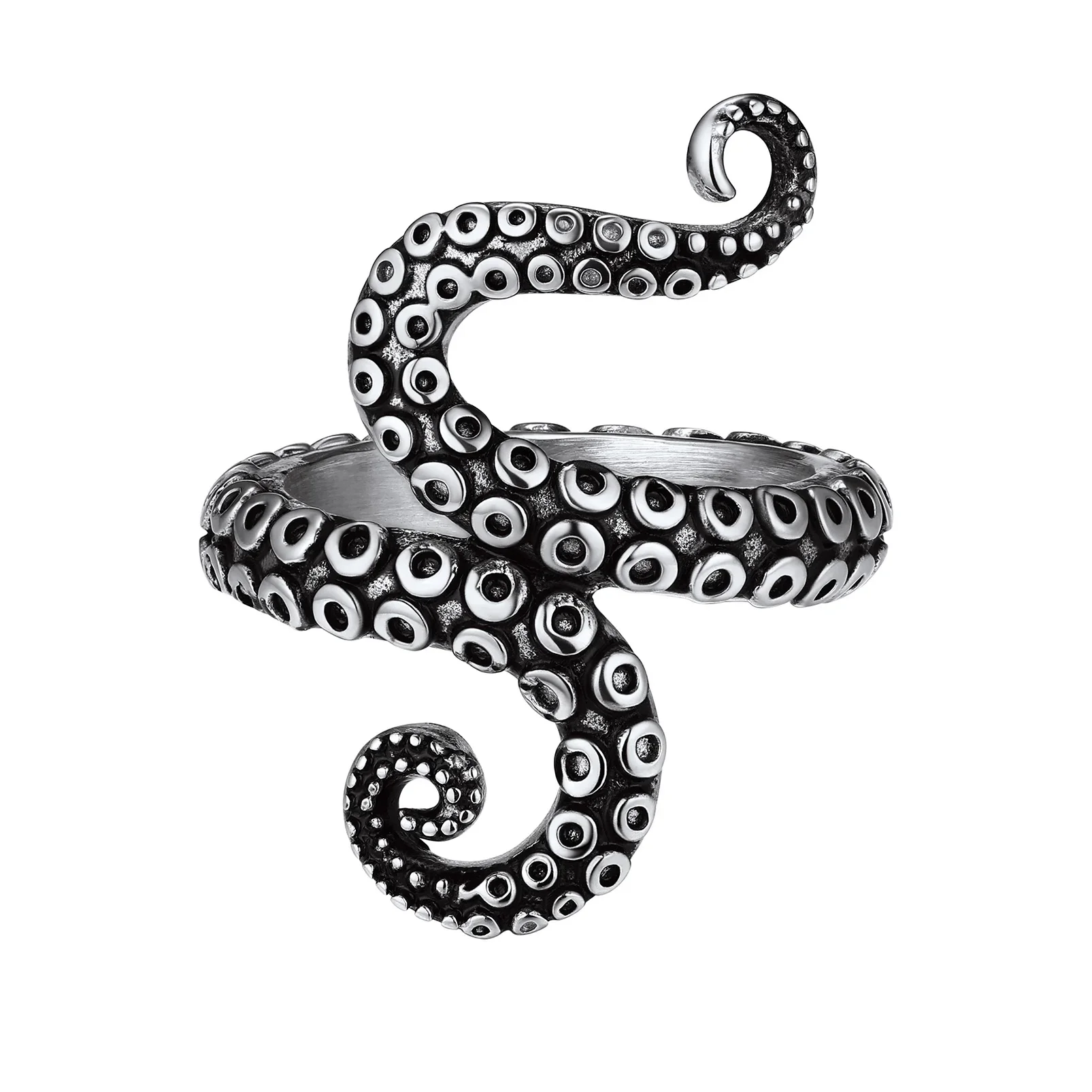 Starlord Octopus Ring Aesthetic Junk Rock Retro Punk Jewelry, Black/18K Gold-plated 316L Stainless Steel Ring, Men and Women