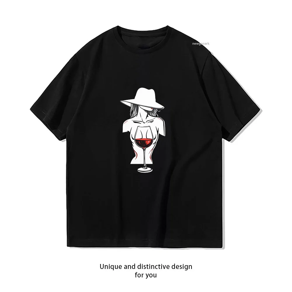 Wine Art Hat Beauty T-Shirt Design  Casual Cotton Short Sleeve Tee for Men Women