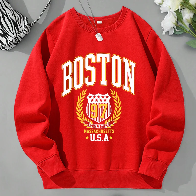 

Boston 97 Usa Printing Male Sweatshirts Autumn Loose Sports Wear Casual Fleece Sweatshirt Simple Crewneck Pullover Clothes Men