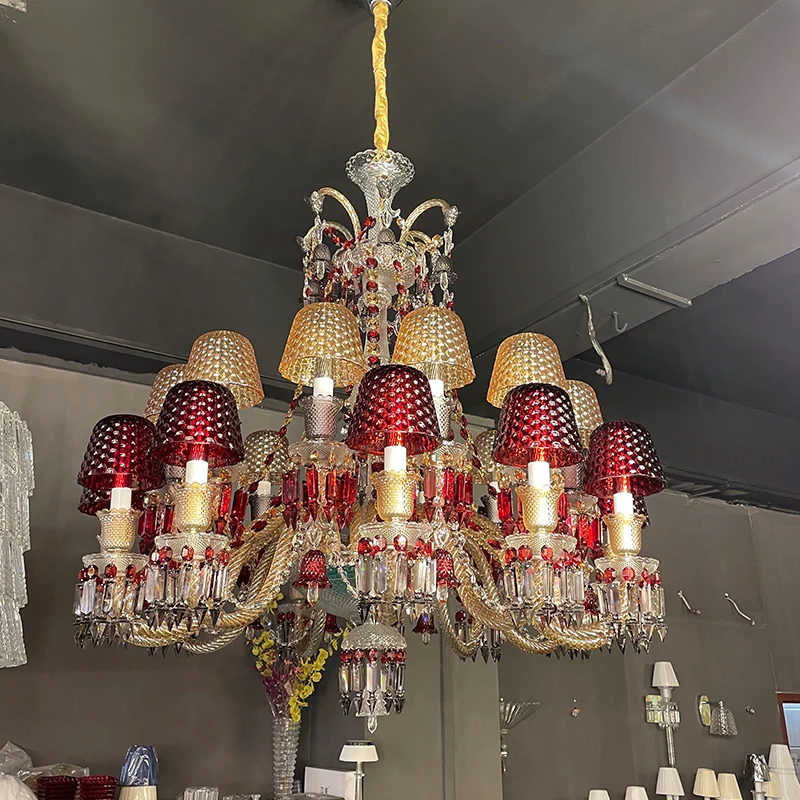 Postmodern Design Style Metal Indoor Hotel Cafe Ceiling Atmosphere Decoration Red Retro Style Crystal Chandelier Pendant Lights