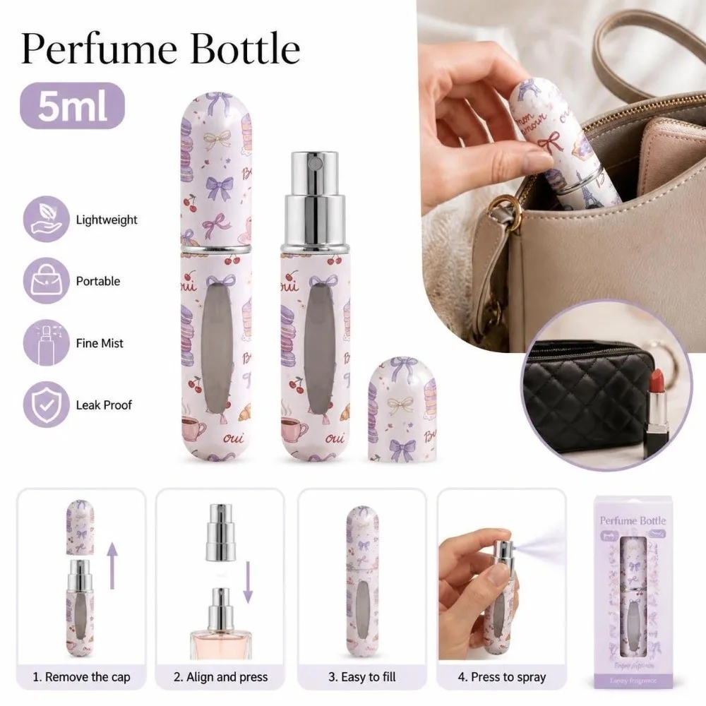 5ml Perfume Bottle Leak-proof Cake Bow Liquid Cosmetic Container with Key Ring Refillable Ultra-fine Mist Fragrance Container