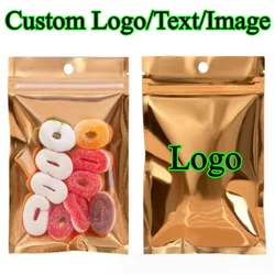 100PCS Clear Flat Gold Foil Hanging Ziplock Bag DIY Logo Print Matcha Cocoa Drip Coffee Tea Snack Spice Beaf Packaging Pouches