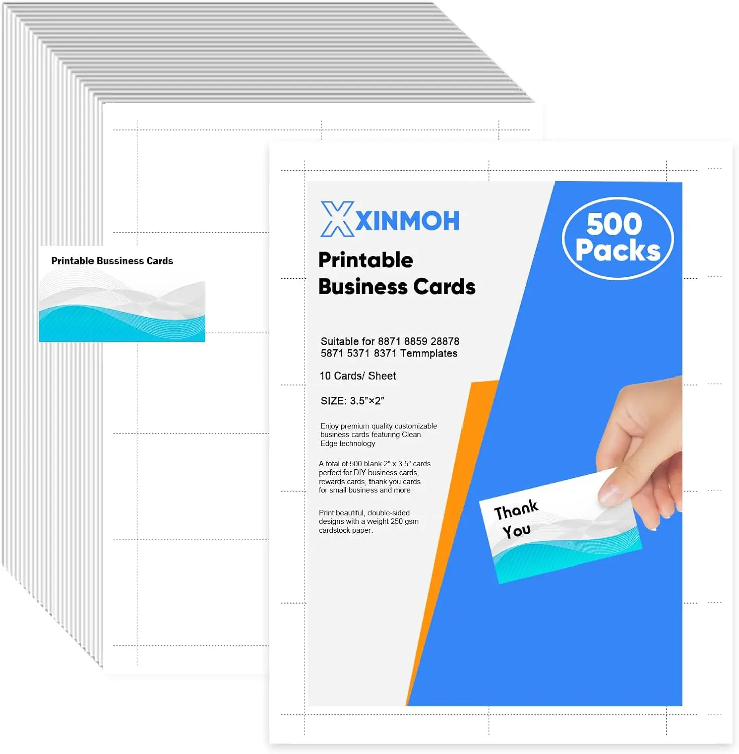 

Business Cards 500 Printable Double-Sided Matte White 3.5x2 Inch for Laser & Inkjet Printers