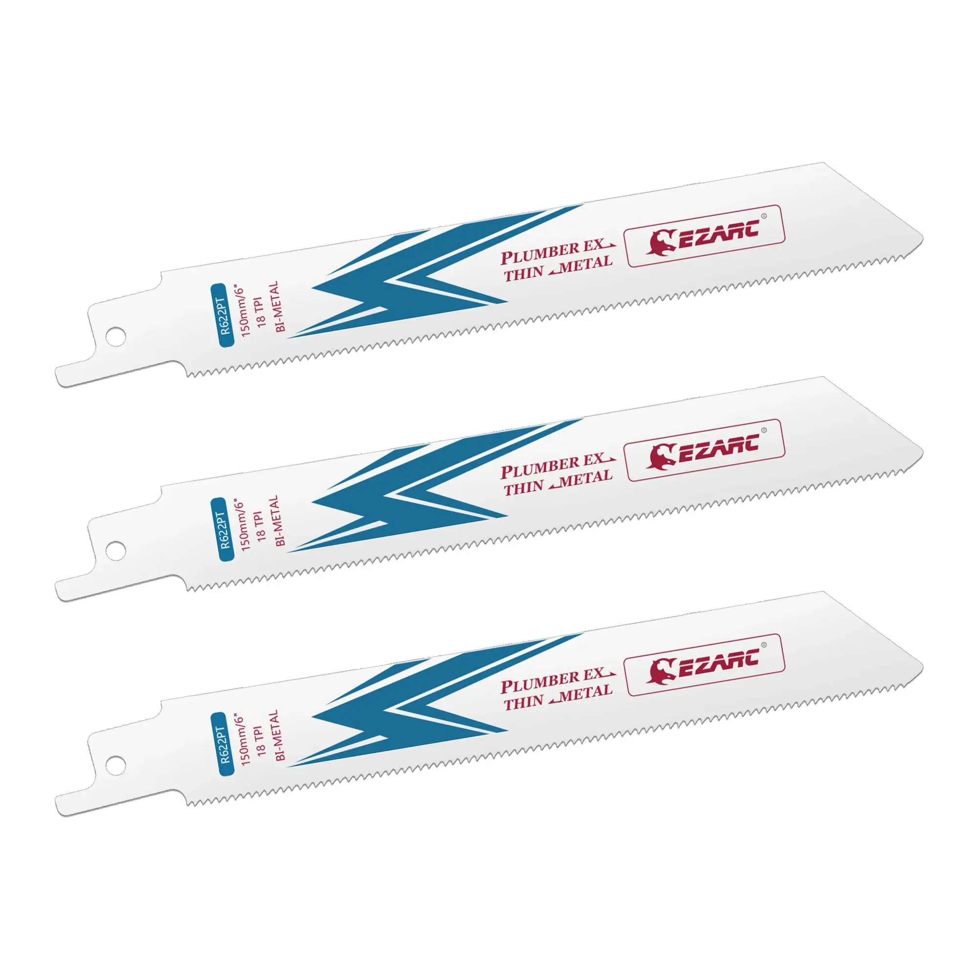 

Лезвия для сабельных пил EZARC для резки тонкого металла, 6 дюймов (150 мм), 18 TPI, биметаллические, с кобальтовым покрытием, универсальный хвостовик 1/2 дюйма