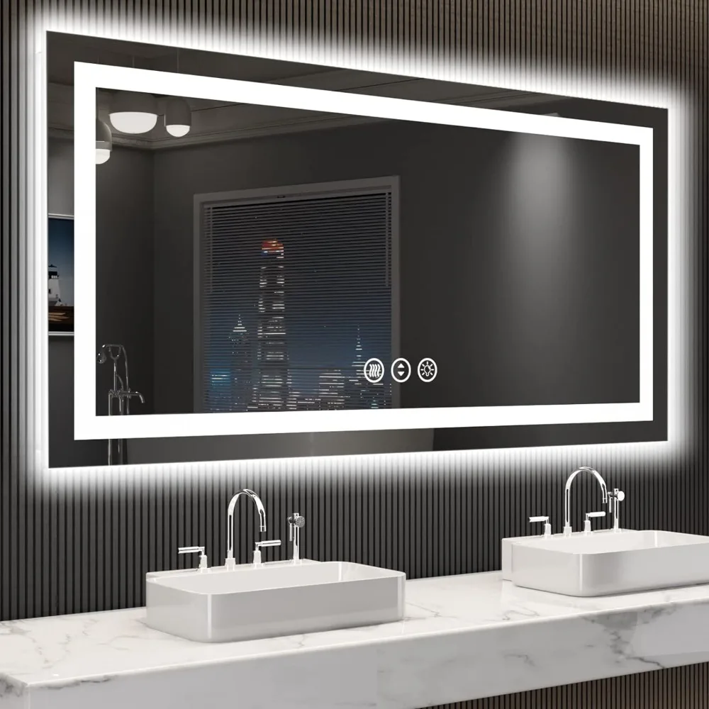 

Bathroom Mirror with Lights, Anti-Fog, Dimmable, Backlit + Front Lit, Lighted Bathroom Vanity Mirror for Wall, Shatter-Proof