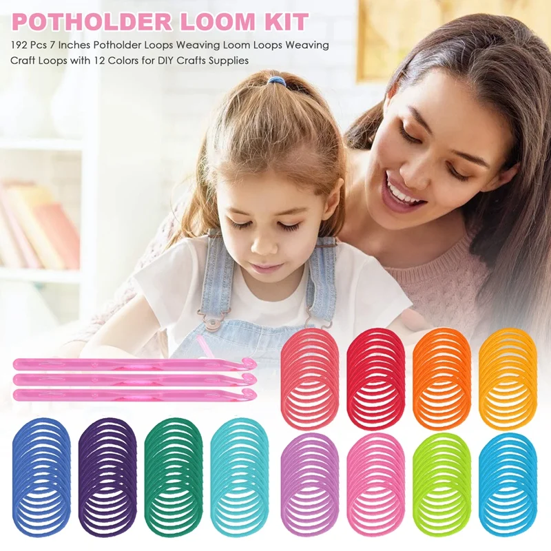 New 192 Pcs 7 Inches Potholder Loops Weaving Loom Loops Weaving Craft Loops With 12 Colors For DIY Crafts Supplies A