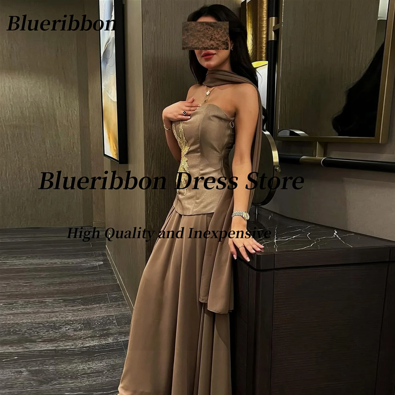 Blueribbon Sweetheart Avondjurken Kralen Luxe Bruiloft Jurken Saudi Vrouwen Dragen Sjaals Prom Dress 2025, Aangepast