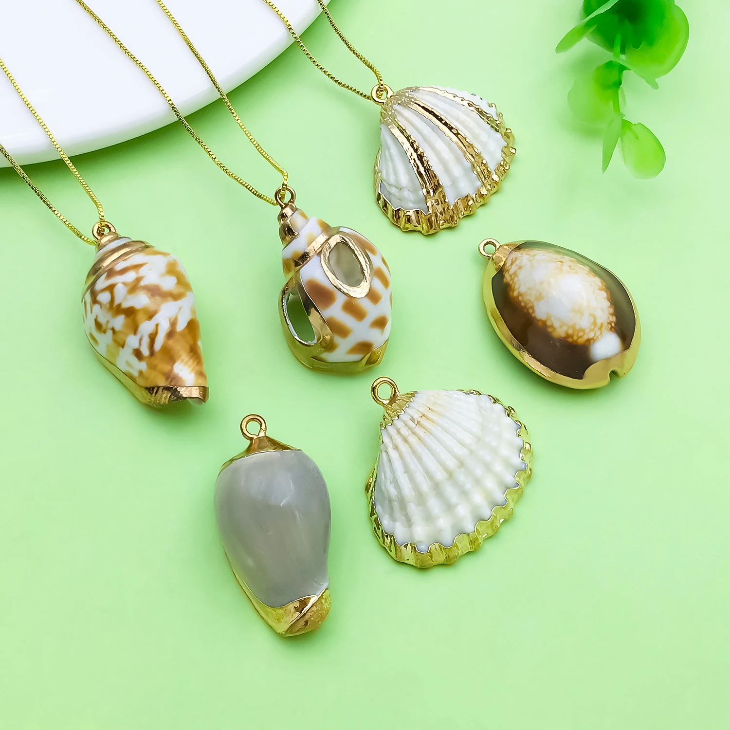 5pcs Seashell Charms Gold Plated Electroplated Natural Conch Shell Pendants For Ocean Beach Boho DIY Jewelry Making Accessories
