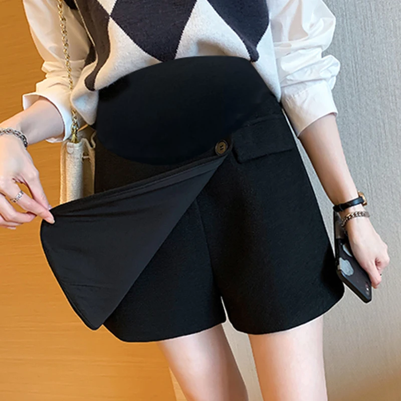 Japanese Style Pretty Maternity A-line Skirt with Shorts Fashion Pregnancy Belly Skirt Elegant Pregnant Woman Woolen Skort Skirt