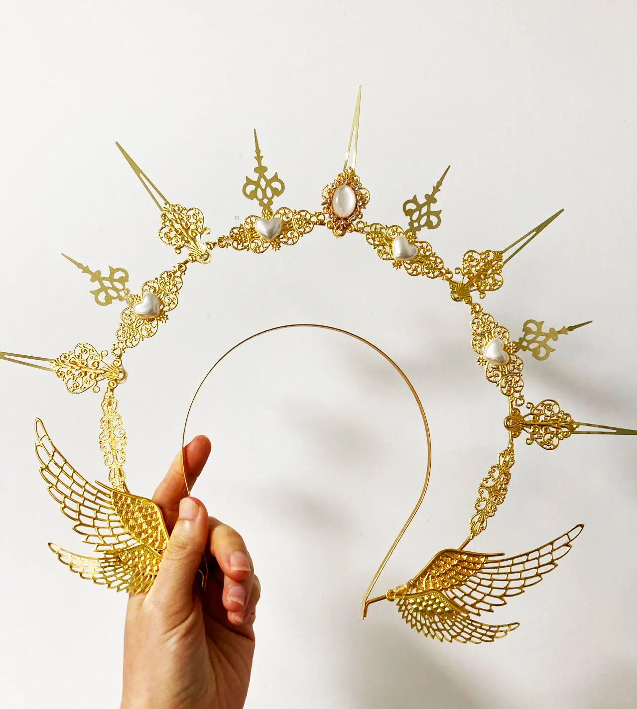 

Gothic Goddess Baroque Met Gala Halo Crown Gold Headband Headpiece Sunburst Wedding Tiara