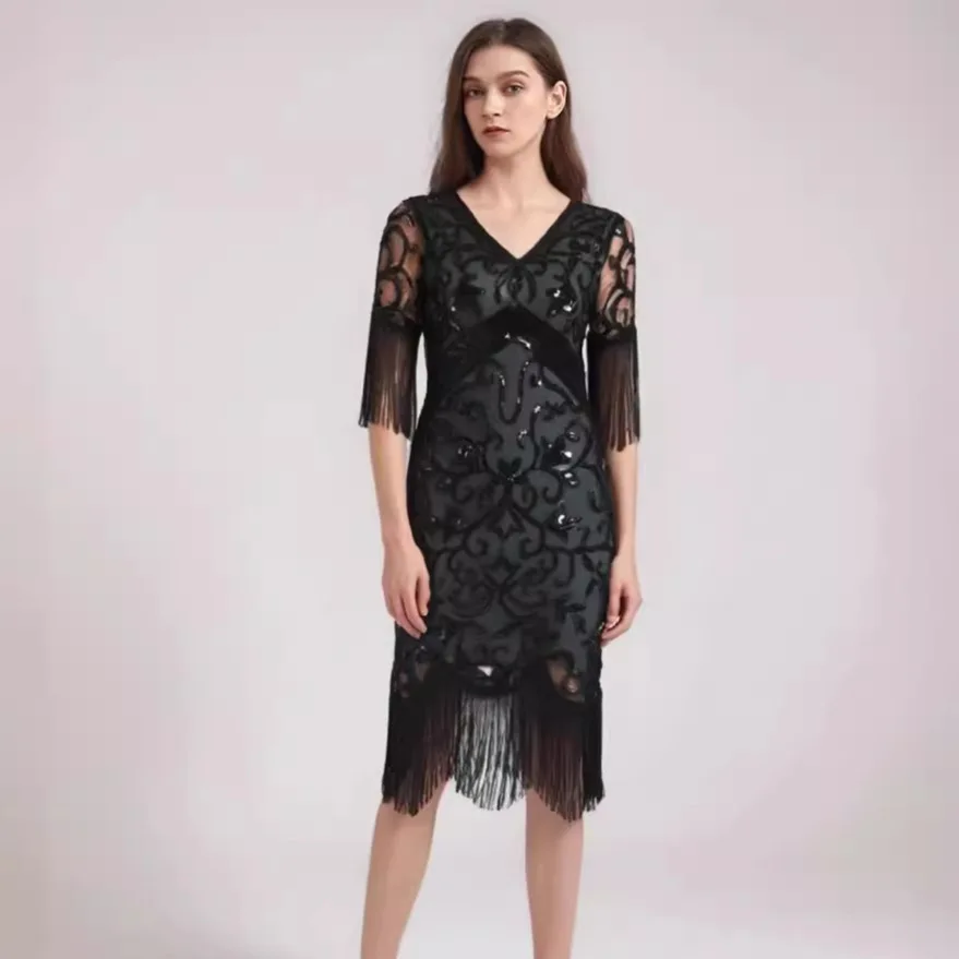 スパンコールタッセルイブニングドレスセクシーホステスドレスフォーマルボール行事結婚式や重要なイベントエレガントな気質パーティー