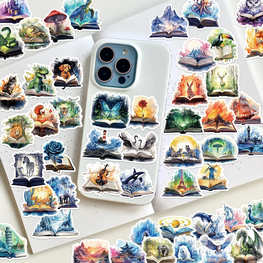 50Pcs Cartoon Magic Book Animals Sticker Art Witch Dragon DIY Stickers Scrapbooking Phone Luggage Skateboard Waterproof Decals