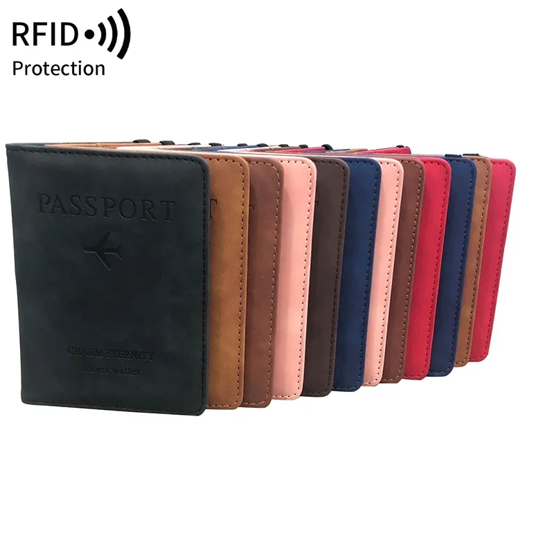 محفظة أعمال كلاسيكية من الجلد الصناعي RFID للرجال والنساء ، حامل أغطية جوازات السفر ، حامل معرف متعدد الوظائف ، حافظة بطاقة بنكية ، إكسسوارات سفر