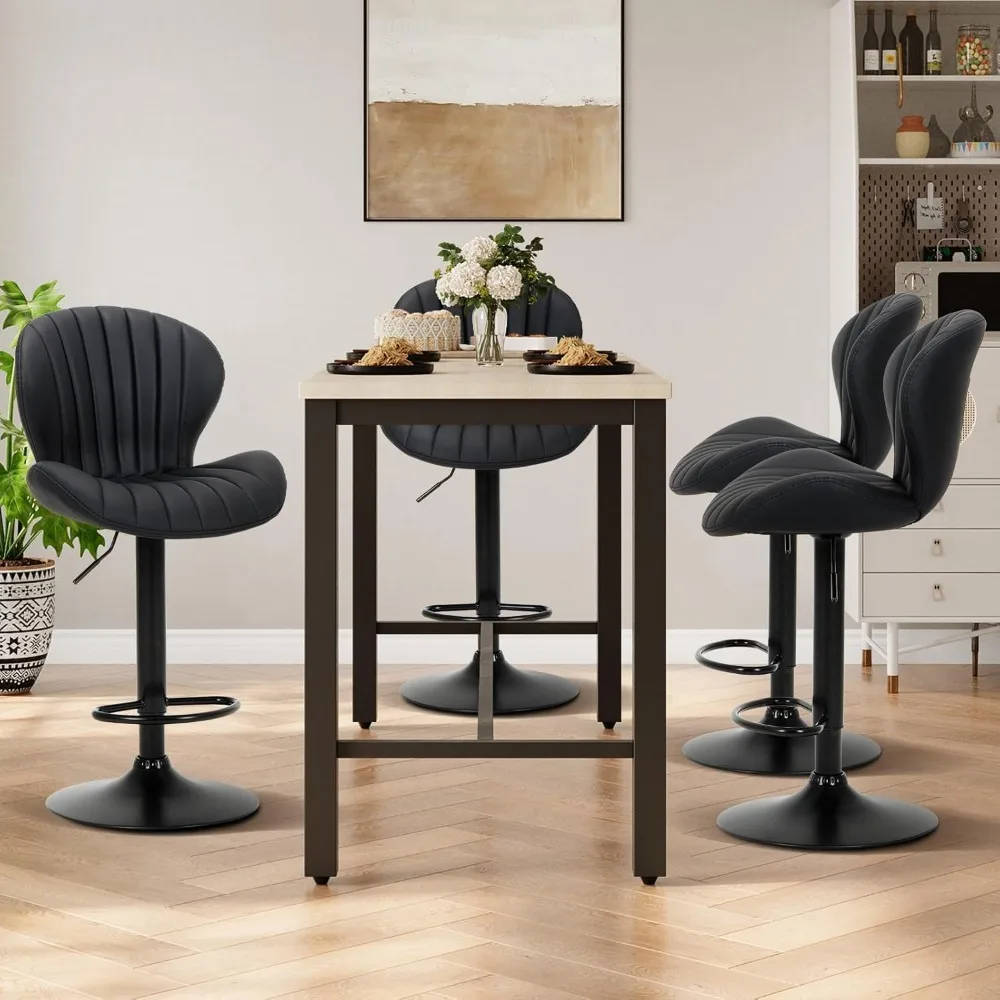 Bar Stools Set Of 6, Modern Swivel Bar Chairs, Adjustable Faux Leather Upholstered Barstools Counter Height With High Backrest