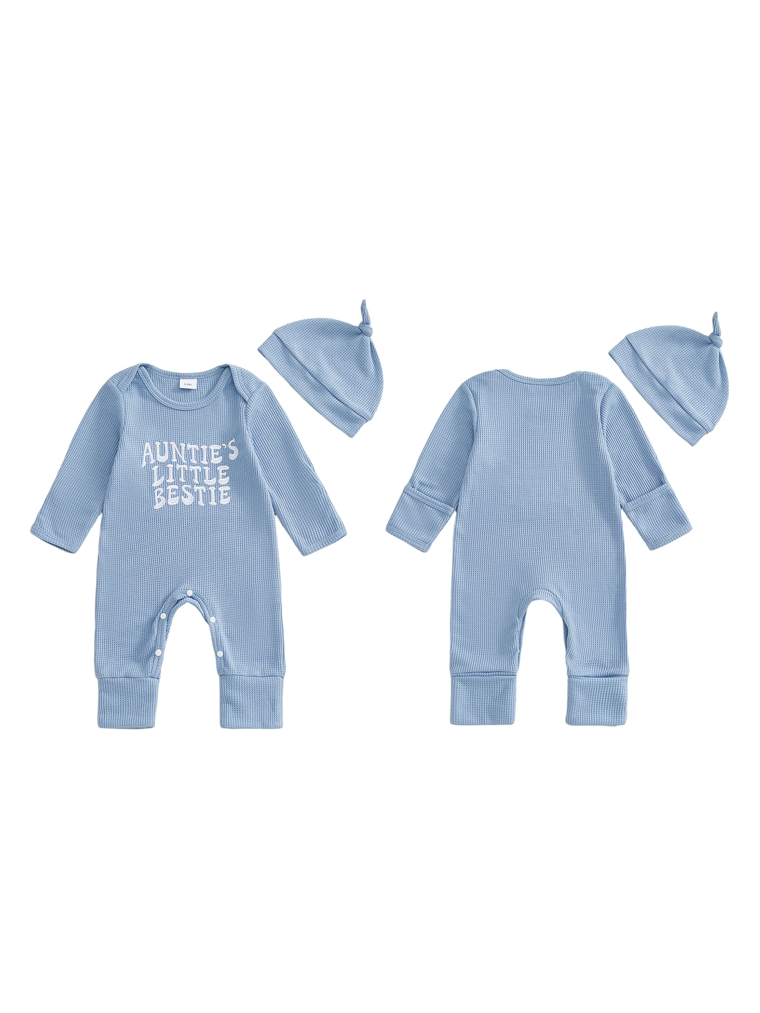 

Осенний комплект из двух предметов для младенцев с комбинезоном с длинными рукавами и шляпой в тон, украшенный вышитыми буквами — стильный