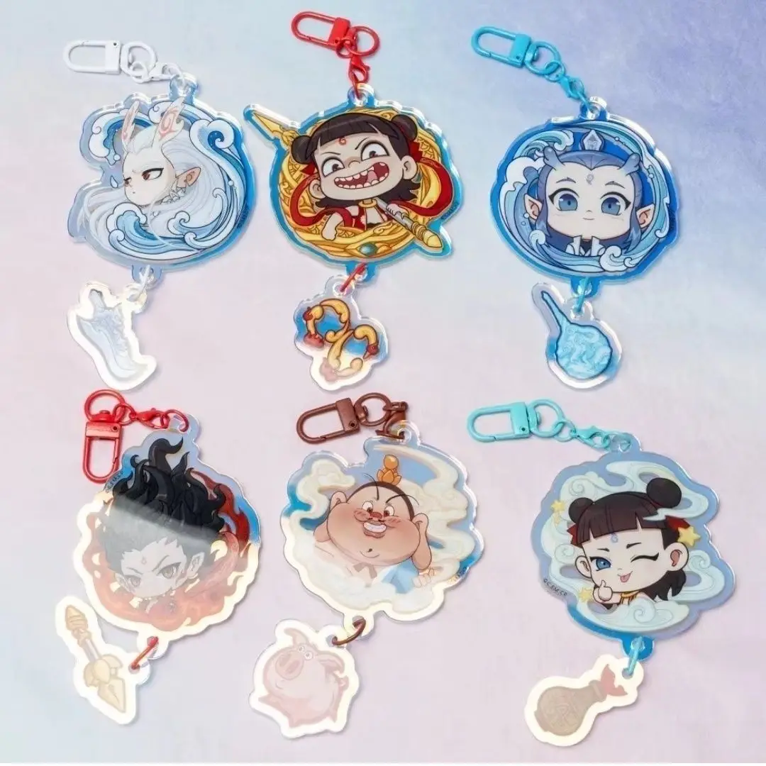 Nezha: Devil Boy Disturbs the Sea II Cartoon Star Bell Keychain - Motorcycle Accessories Decoration, Cute Anime KeyRing Gift