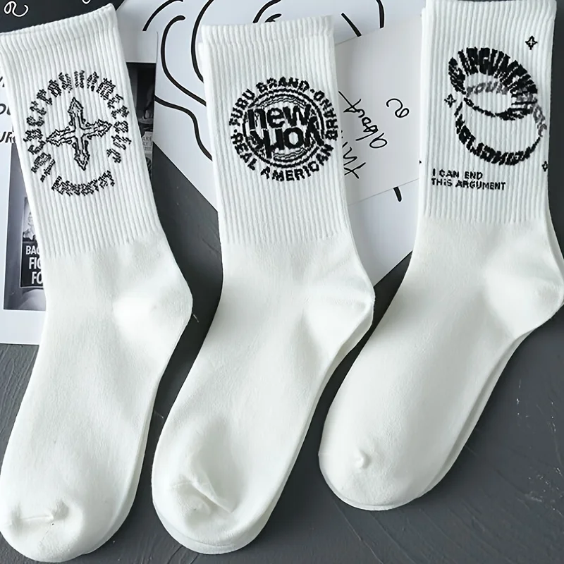 8 pairs of trend cartoon letters autumn and winter stockings casual men\'s socks sweat-absorbent breathable student high-top