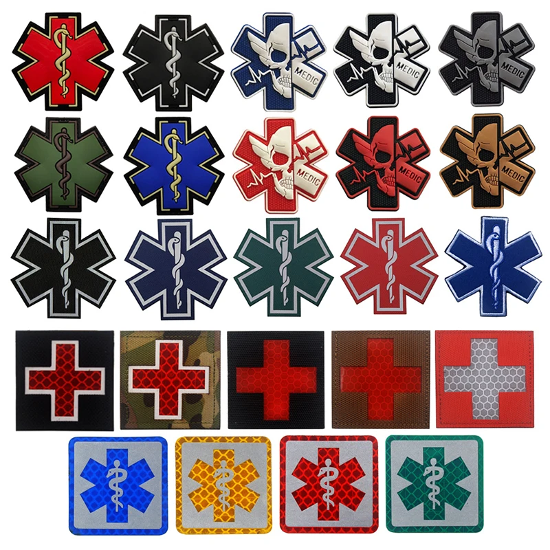 IR Reflective Medic Medical First Aid Patches International Rescue Red Cross Tactical Military Morale Combat Armband Hook Badges