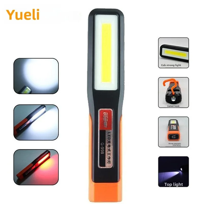 Multifunctional Handheld COB Work Light with Magnet Hook Super Bright Warning Maintenance Light Rechargeable Portable Emergency