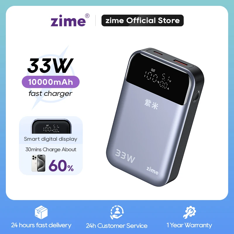 

zime 33W Mini Pocket Portable Power Bank 10000mAh PD Fast Charging With External Battery For iPhone/Switch/Cameras