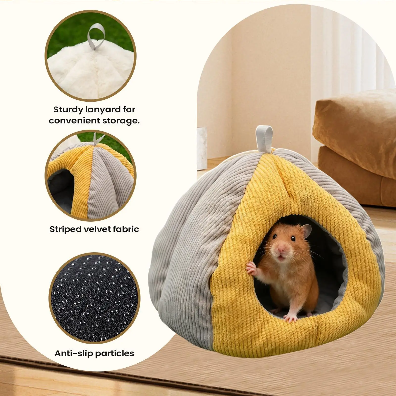 سرير هامستر شبه مغلق للشتاء من القطيفة على شكل كهف قابل للتعليق سرير فئران قطيفة سميك لشينشيلا حيوانات صغيرة طيور النمس الصغيرة