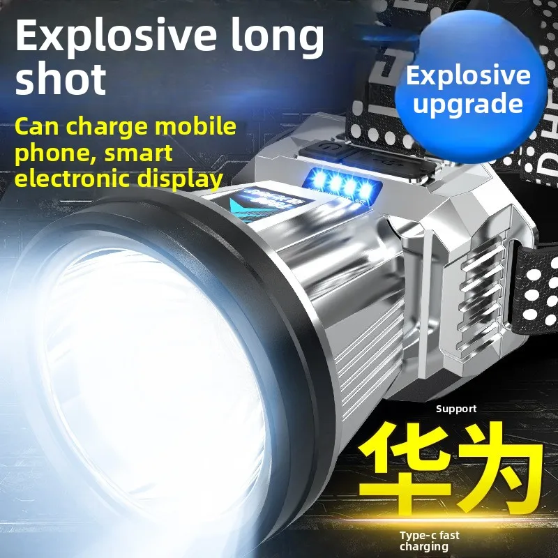 2026 New Rechargeable Waterproof Headlamp Long Range Super Bright Head Flashlight For Fishing Mining Long Endurance